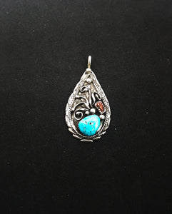 Sleeping Beauty Turquoise and Red Coral Pendant