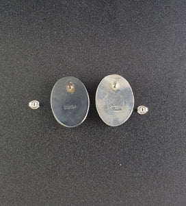 Big bumblebee jasper Oval sterling silver post earrings - Chimney Butte SIGNED