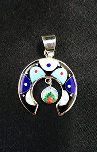 Inlay Multi-stones Turquoise, Onyx, Lapis Pendant - sterling silver