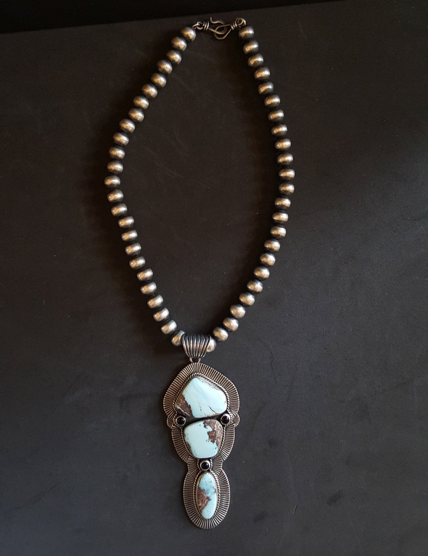 14 inches Navajo pearl sterling silver necklace Navajo Natural Royston turquoise sterling silver pendant