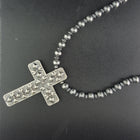 22 inches stamped Navajo pearl sterling silver necklace big Navajo sterling silver Cross pendant