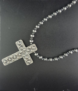 22 inches stamped Navajo pearl sterling silver necklace big Navajo sterling silver Cross pendant