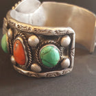 1921 Morgan Silver Coin Kingman turquoise Coral sterling silver cuff bracelet - vintage