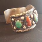 1921 Morgan Silver Coin Kingman turquoise Coral sterling silver cuff bracelet - vintage