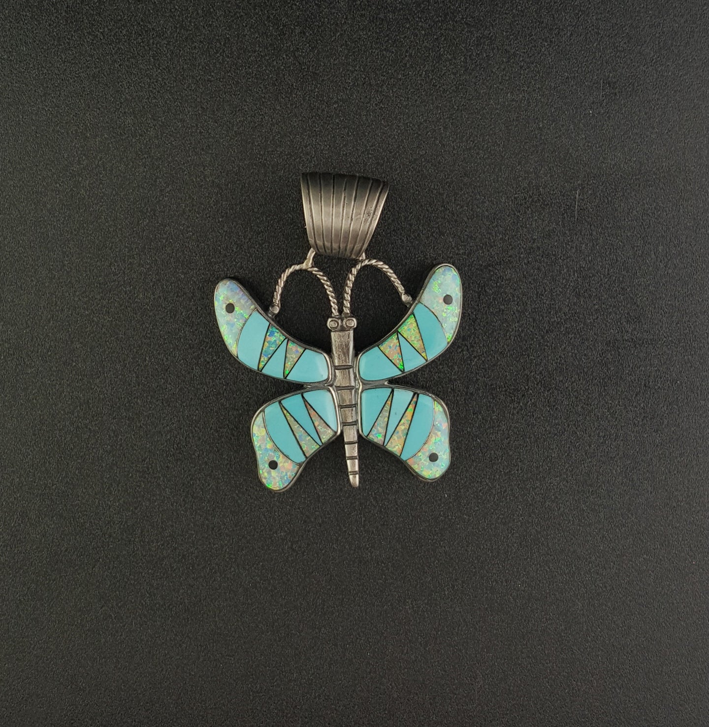 Butterfly Inlay Turquoise Australian Opal sterling silver pendant