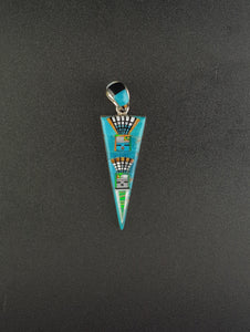 Southwest Inverse Triangle Micro Inlay turquoise multi stones sterling silver pendant