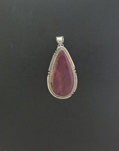 Navajo Teardrop Purple Spiny Oyster sterling silver pendant - vintage - J.Paiso Jr._SIGNED