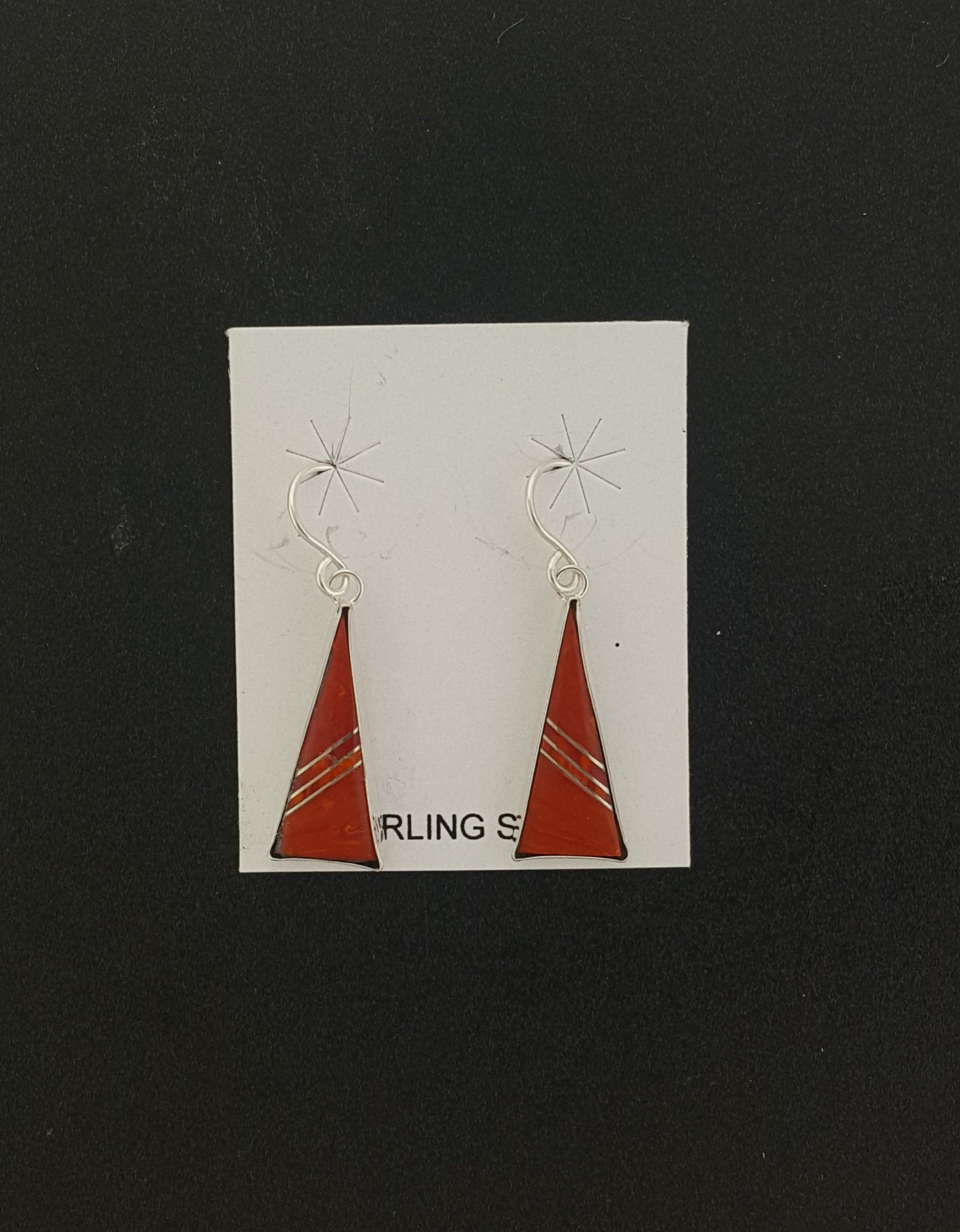 sterling silver red spiny oyster triangle dangle earrings