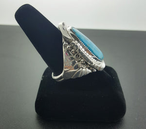 Vintage traditional Navajo sterling silver Natural Kingman turquoise Men's ring - size 14