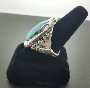 Vintage traditional Navajo sterling silver Natural Kingman turquoise Men's ring - size 14