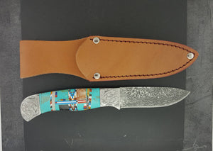 Laser Cut Blade~ Stainless Steel Knife ~ Turquoise Inlay