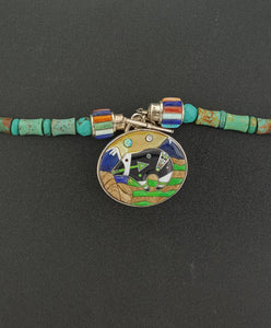 18 inches Turquoise necklace with inlay bear pendant