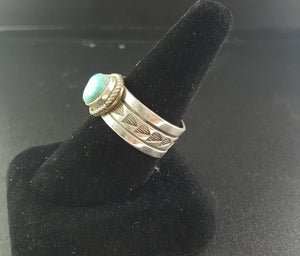 Kingman turquoise sterling silver ring - stamped by RE - size 12 - vintage