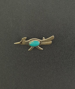 Vintage Peacock sterling silver turquoise lapel pin