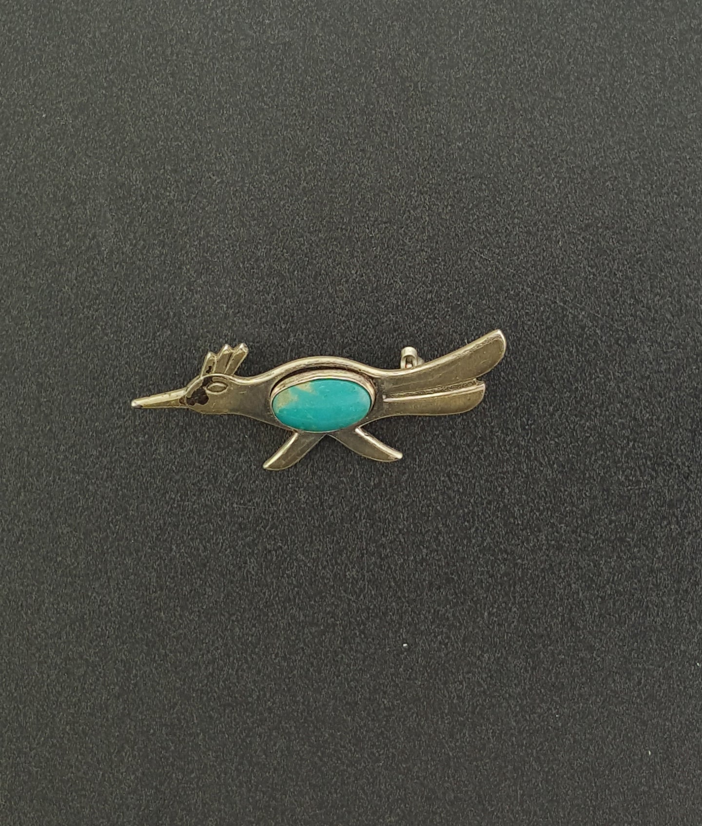 Vintage Peacock sterling silver turquoise lapel pin