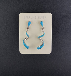 Navajo Zuni Kingman turquoise Spiral post earrings - sterling silver