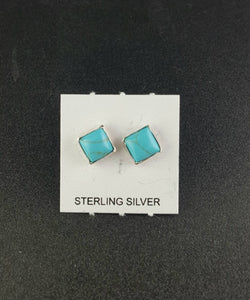 6 mm square Kingman turquoise Sterling silver stud earrings