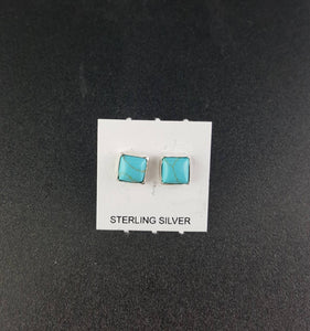 6 mm square Kingman turquoise Sterling silver stud earrings