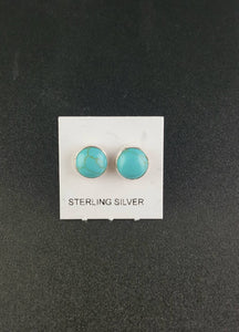 8 mm round Kingman turquoise Sterling silver stud earrings