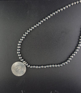 16 inches Navajo pearl sterling silver necklace 1964 Kennedy Half Dollar pendant