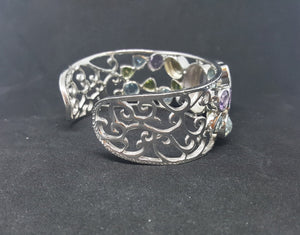 Natural Citrine Amethyst Blue Topaz Peridot sterling silver cuff bracelet