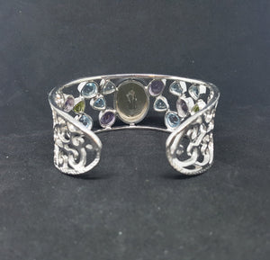 Natural Citrine Amethyst Blue Topaz Peridot sterling silver cuff bracelet