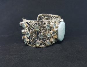 Natural Larimar Blue Topaz sterling silver cuff bracelet