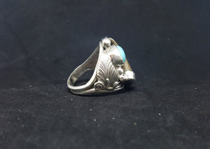 Navajo Badger Claw Kingman Turquoise sterling silver mens ring - size 13