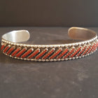 Zuni angle petit point Red Coral sterling silver cuff bracelet - vintage