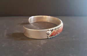 Zuni angle petit point Red Coral sterling silver cuff bracelet - vintage