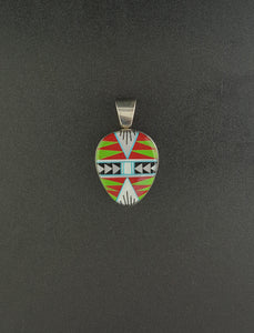 Reversible Southwestern Micro Inlay Multi-stones sterling silver pendant