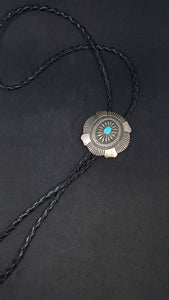 Navajo Turquoise oval Sterling silver bolo tie - Leon Martinez