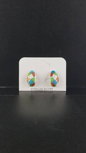 Multi stones Zigzag Sterling silver post earrings