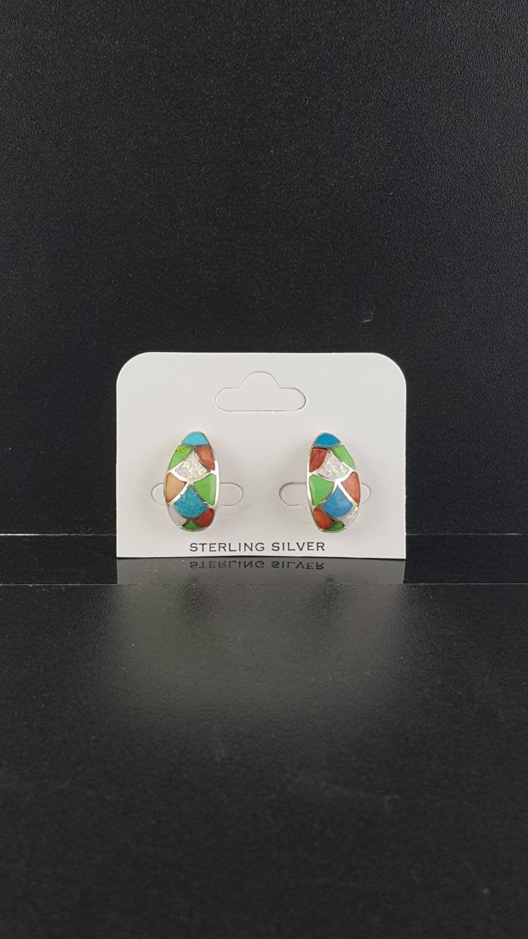 Multi stones Zigzag Sterling silver post earrings