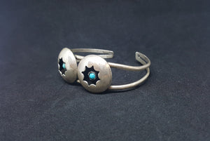 Vintage Double Shadow Box Turquoise Sterling Silver  Cuff Bracelet