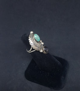 size 6 1/2 Vintage Royston turquoise Black Onyx Leaf Flower sterling silver ring