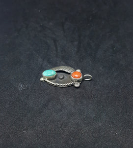 vintage Navajo leaf turquoise coral sterling silver pendant