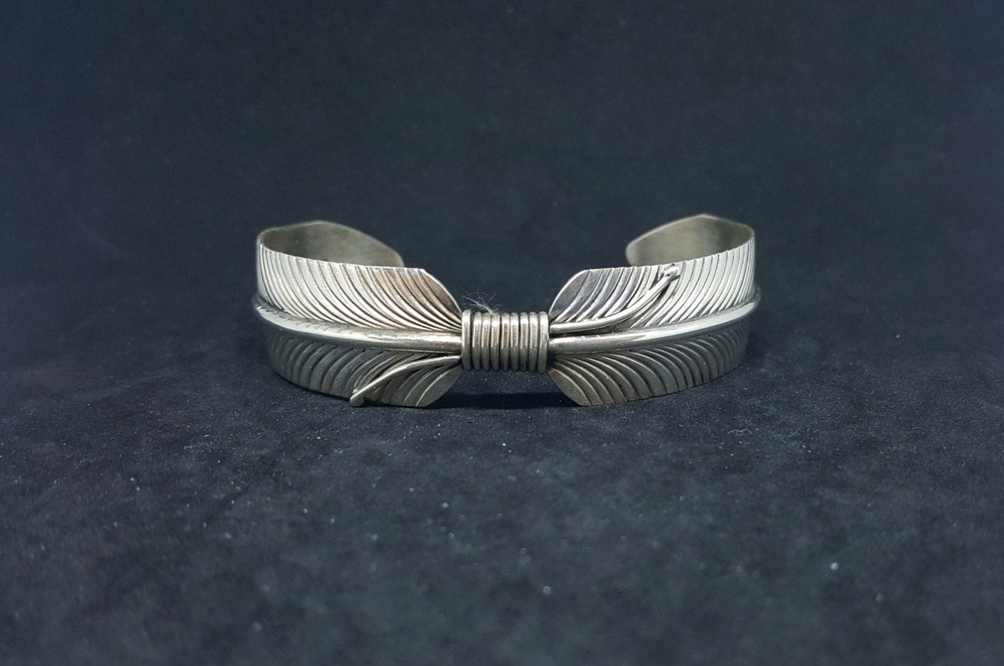 Douglas Etsitty Navajo Feather sterling silver cuff bracelet