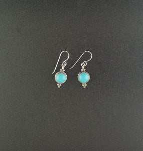 Southwest Kingman Turquoise round shape sterling silver dangle earrings