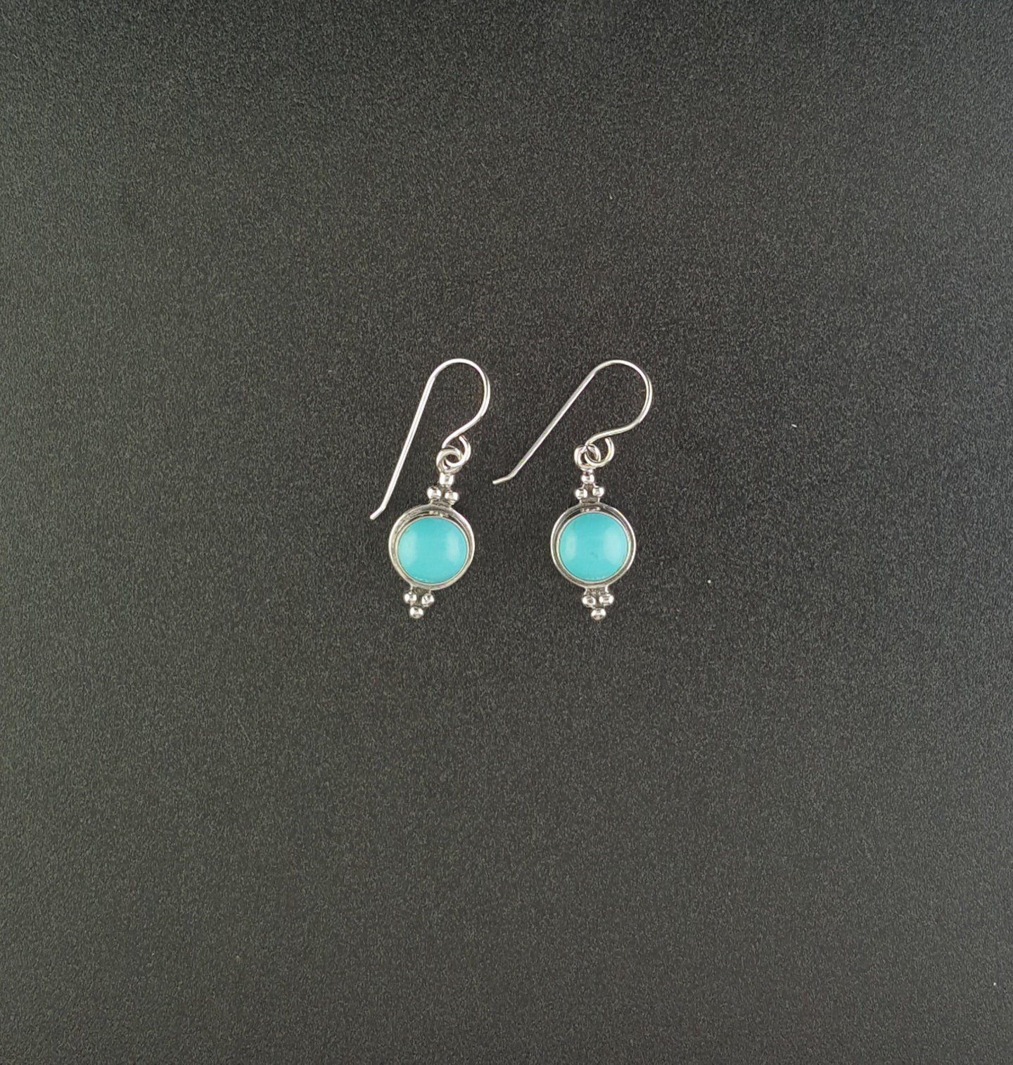 Southwest Kingman Turquoise round shape sterling silver dangle earrings