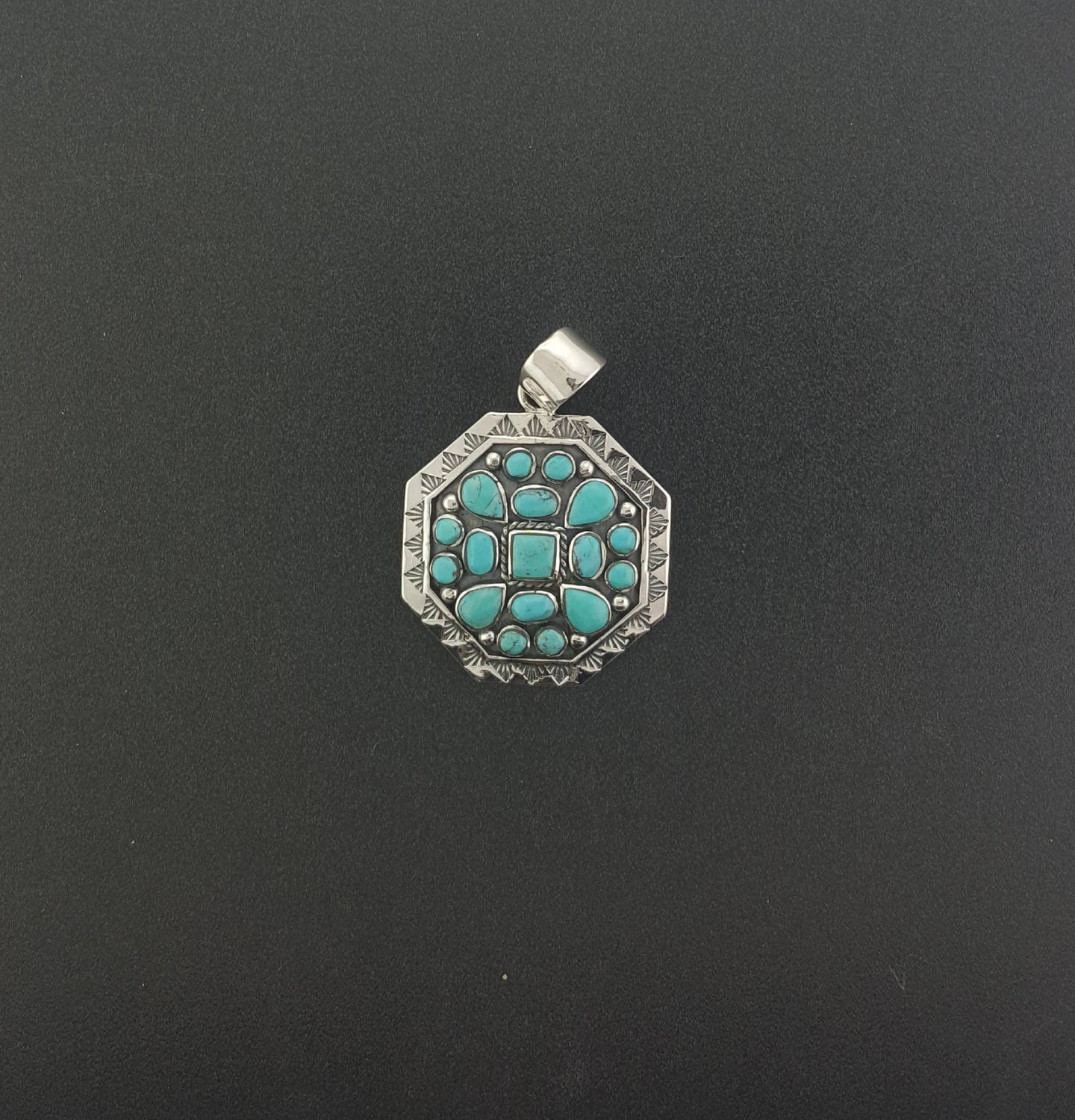 Southwest Kingman turquoise cluster Sterling silver pendant