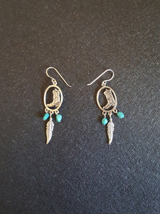 Southwest Boots Feather Kingman Turquoise sterling silver dangle earrings