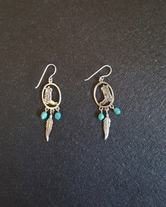 Southwest Boots Feather Kingman Turquoise sterling silver dangle earrings