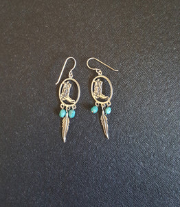 Southwest Boots Feather Kingman Turquoise sterling silver dangle earrings