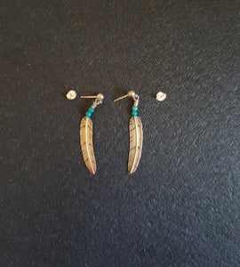 Navajo Feather Turquoise sterling silver post earrings - VINTAGE