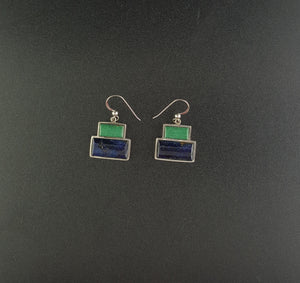 VINTAGE Lapis and Zoisite Box design sterling silver dangle earrings