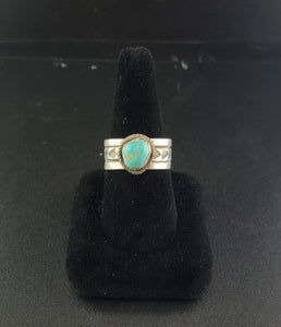 Kingman turquoise sterling silver ring - stamped by RE - size 12 - vintage