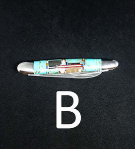 3 Blade Knife - turquoise inlay Southwestern Style