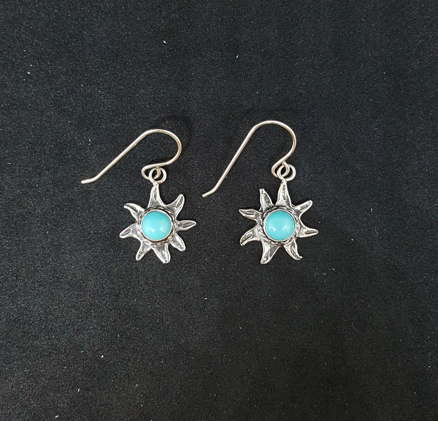 Southwest Star Flower Kingman Turquoise sterling silver dangle earrings