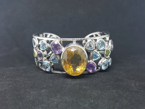 Natural Citrine Amethyst Blue Topaz Peridot sterling silver cuff bracelet